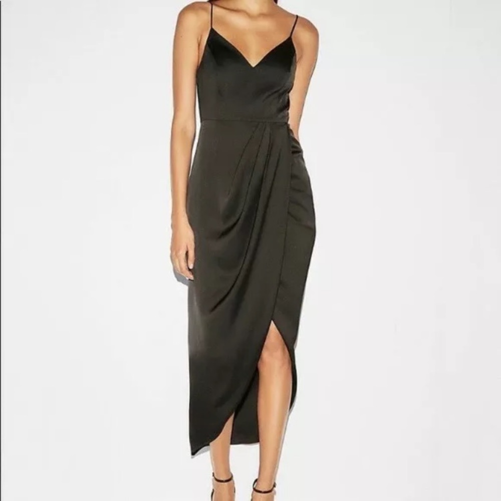 Express Black Satin Wrap Dress